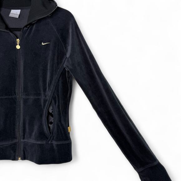 Vintage Y2K Nike Velour Zip Jacket Sz L – Gold Swoosh, Rainbow Tag, Juicy Vibe - Picture 3 of 12